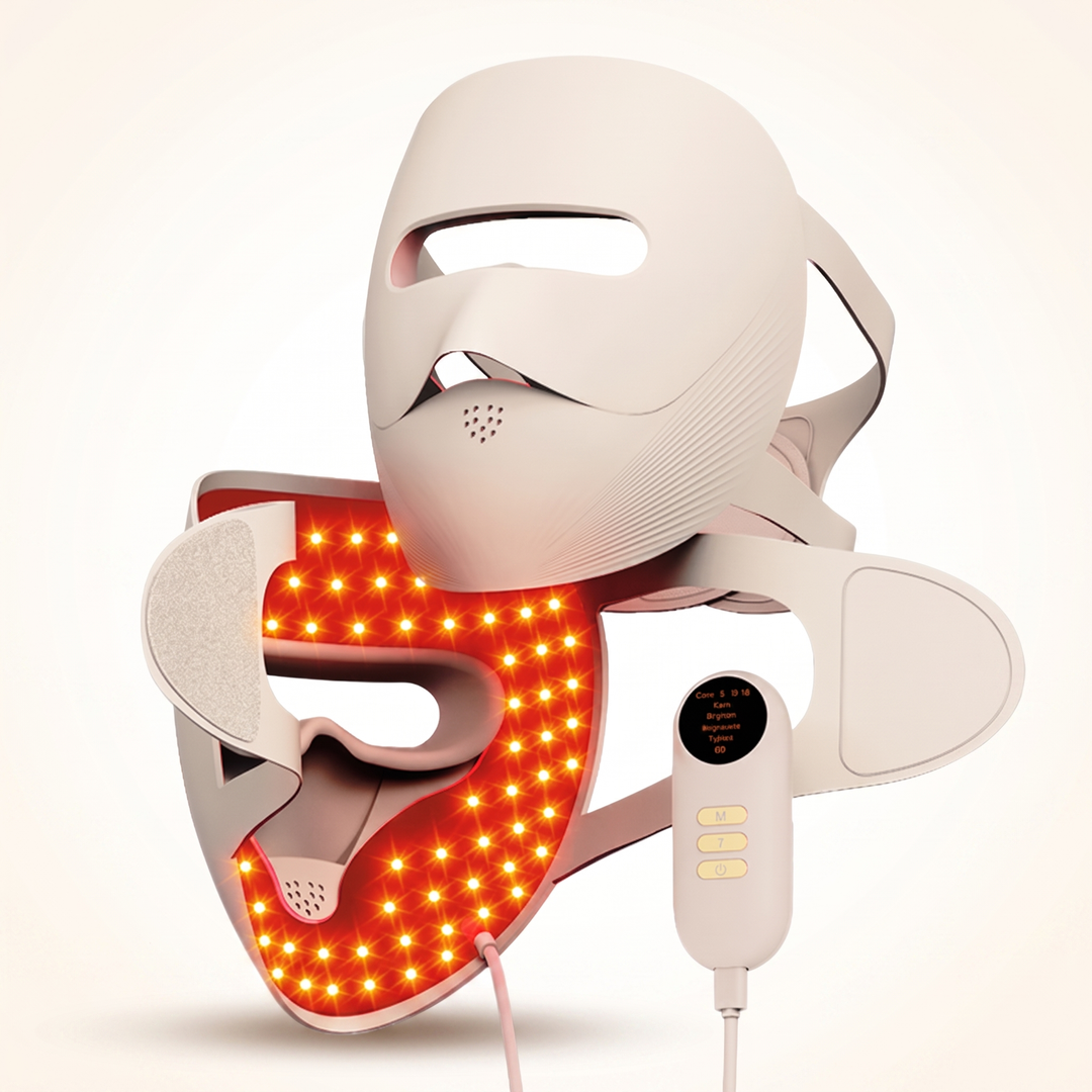 Professional LED Light Therapy Face Mask 4 Colour Red Infrared Photon Skin Rejuvenation Anti Acne Pore Care Wireless Rechargeable Home Skincare - Beige