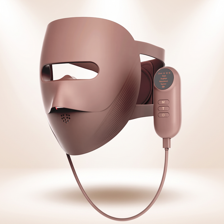Professional LED Light Therapy Face Mask 4 Colour Red Infrared Photon Skin Rejuvenation Anti Acne Pore Care Wireless Rechargeable Home Skincare - Brown
