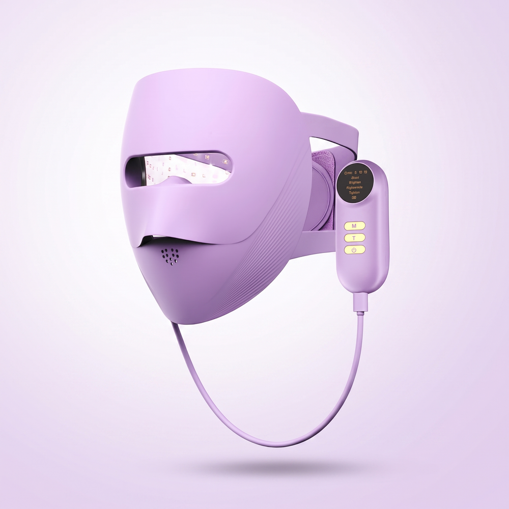 Professional LED Light Therapy Face Mask 4 Colour Red Infrared Photon Skin Rejuvenation Anti Acne Pore Care Wireless Rechargeable Home Skincare - Purple