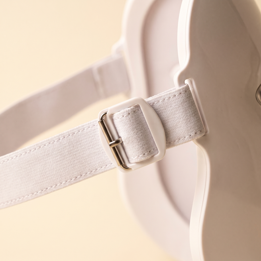 Close-up of the adjustable strap on the PHYSIOATHLETX LED Face &amp; Neck Light Therapy Mask