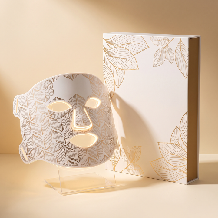 Professional LED Face &amp; Neck Light Therapy Mask shown with premium retail packaging box