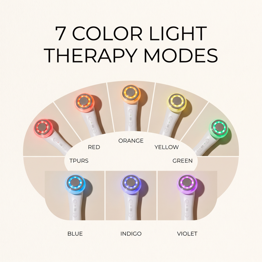 Professional LED Light Therapy Face Neck Massager - 7 LED light therapy color modes collage