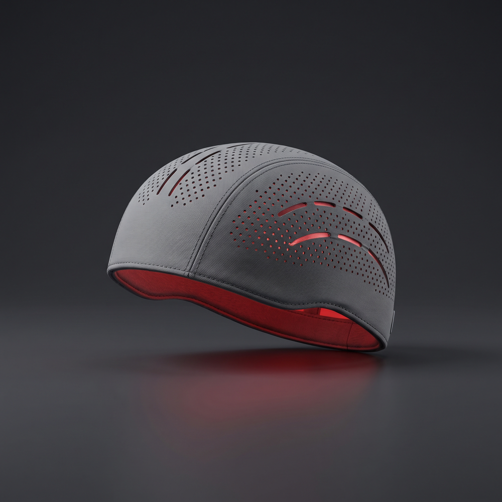 LED Red Light Scalp Care Cap for Hair Care Routine - Grey 3/4 Angle View