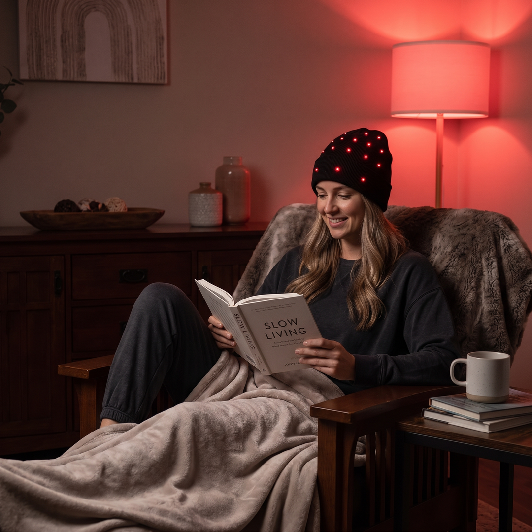 LED Red Light Scalp Care Cap for Hair Care Routine - Black Cap Worn During Home Wellness Routine