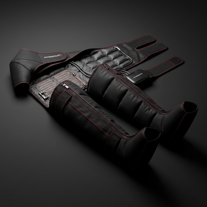 Air compression heated recovery wrap unfolded showing internal chambers and heating element