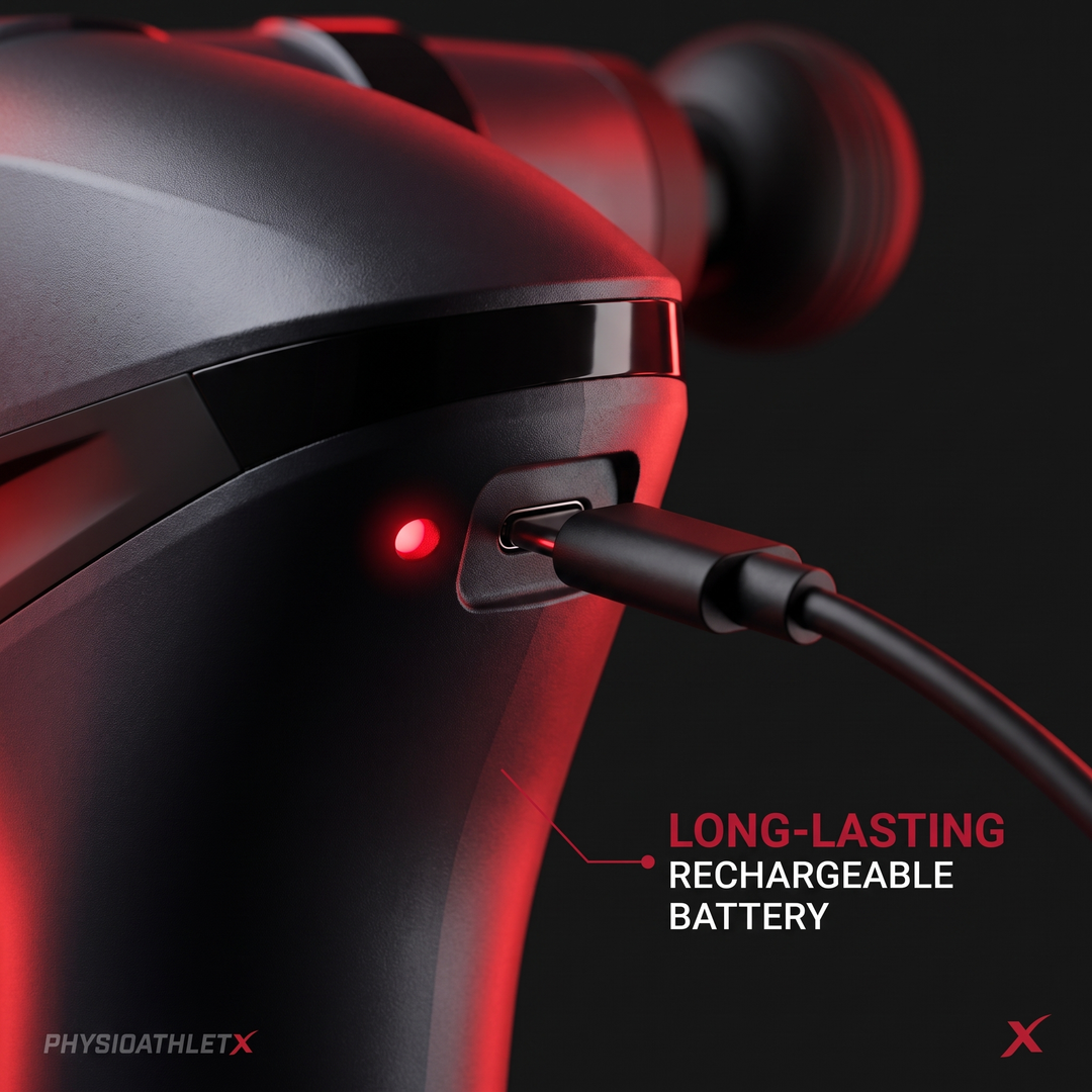 Professional Long Handle Electric Massage Gun - Battery Charging Port