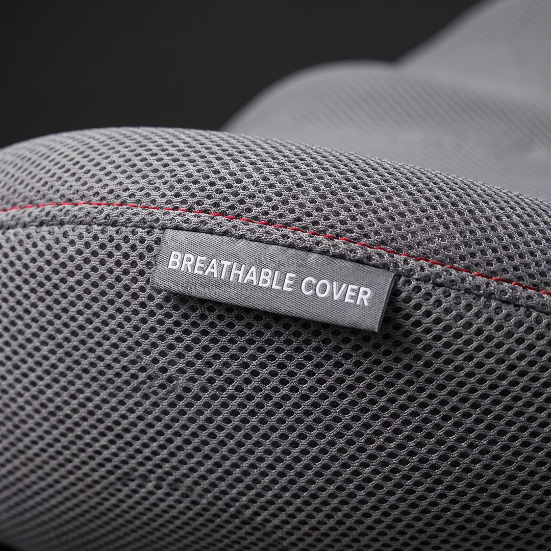 Close-up of the breathable fabric cover on the ergonomic lumbar support seat cushion