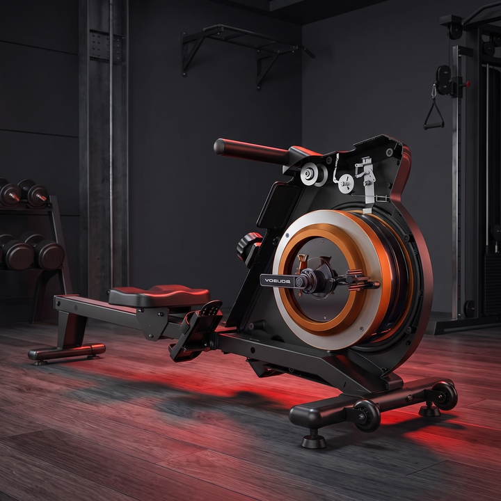 PHYSIOATHLETX Magnetic Rowing Machine 350 LB Capacity - dark home gym scene
