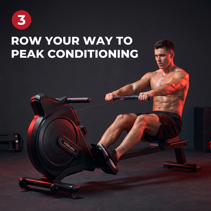 PHYSIOATHLETX Magnetic Rowing Machine 350 LB Capacity - step 3 row to peak conditioning