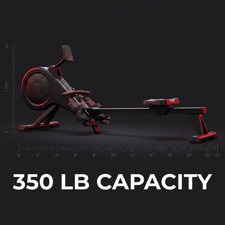 PHYSIOATHLETX Magnetic Rowing Machine 350 LB Capacity - size and capacity comparison