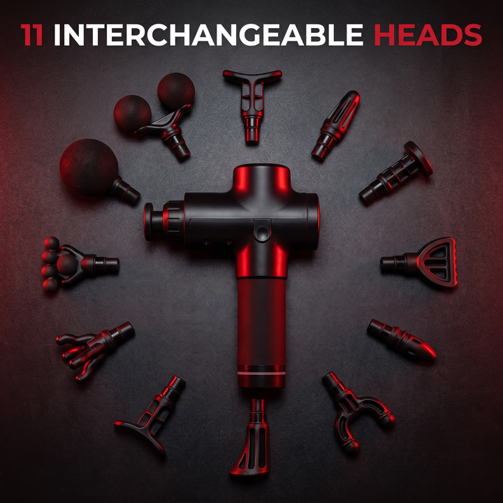 Professional Electric Massage Gun 11-Head Percussion Massager - 11 Interchangeable Heads Flat Lay