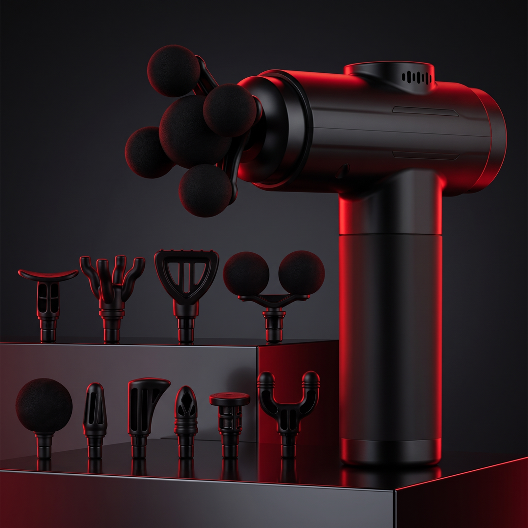Professional Electric Massage Gun 11-Head Percussion Massager - Black Studio Shot