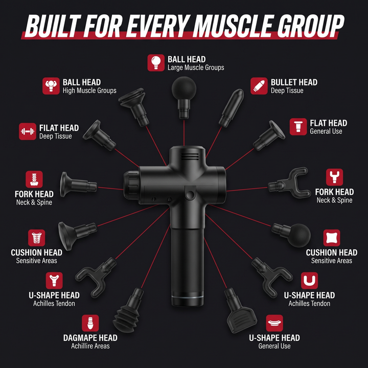 Professional Electric Massage Gun 11-Head Percussion Massager - Attachment Heads Infographic