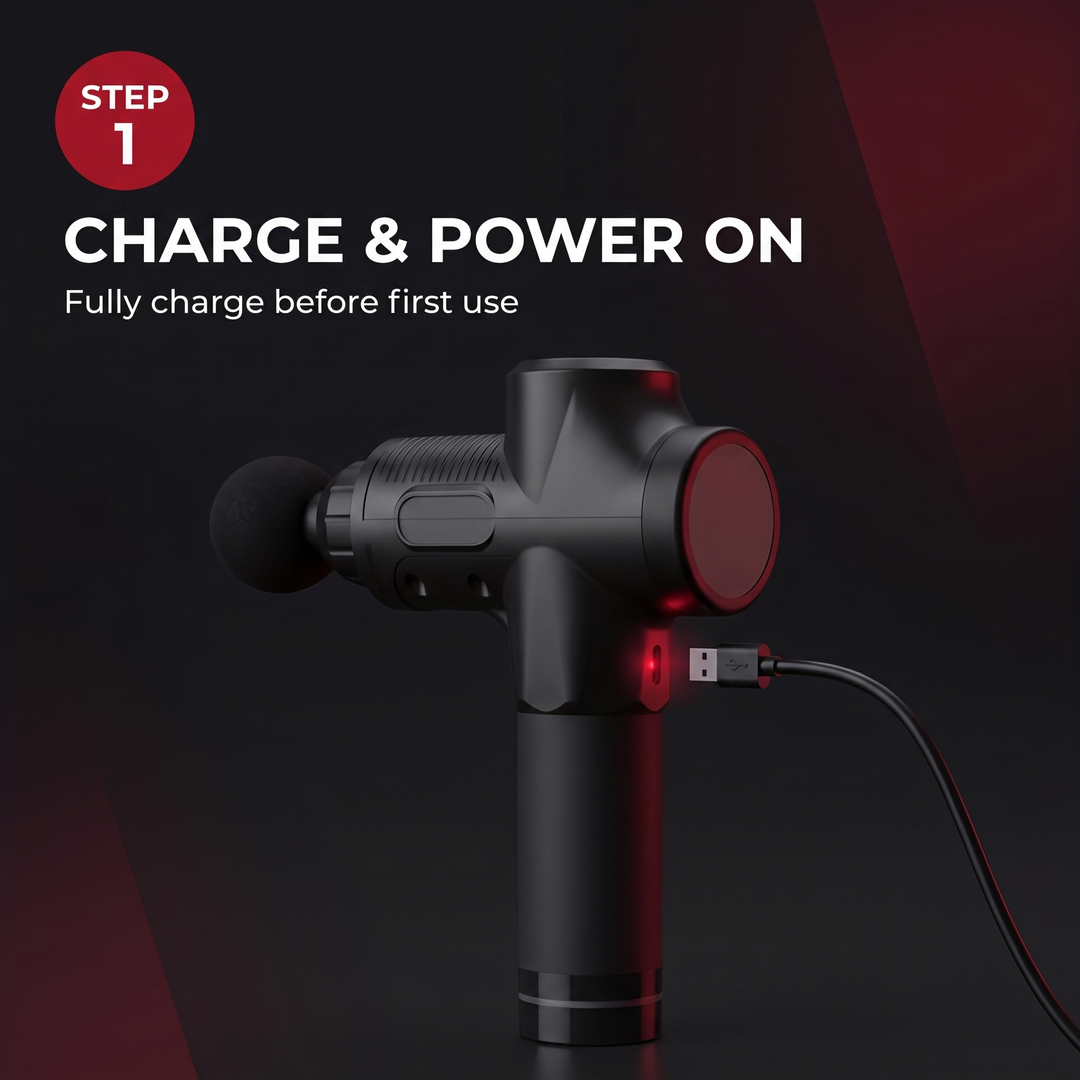 PHYSIOATHLETX Massage Gun - How to Use Step 1: Charge and Power On