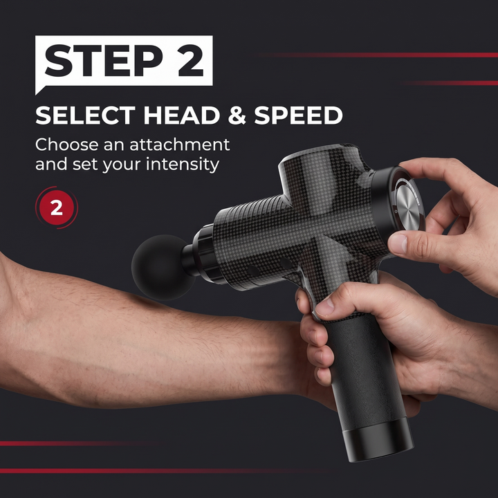 PHYSIOATHLETX Massage Gun - How to Use Step 2: Select Head and Speed