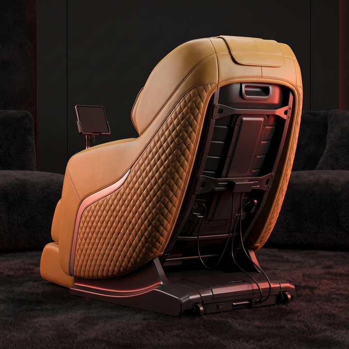 PHYSIOATHLETX Full Body Massage Recliner Chair - back three-quarter view, gold