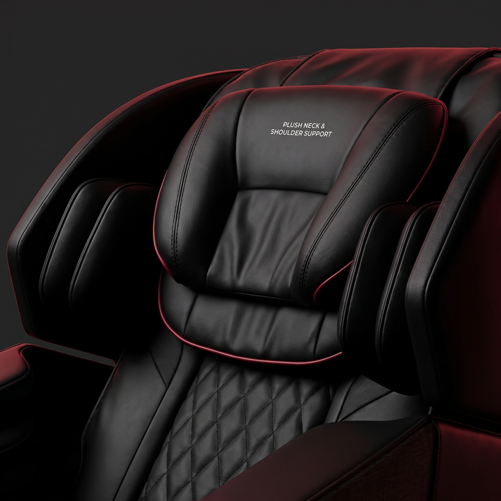 PHYSIOATHLETX Full Body Massage Recliner Chair - headrest and neck support detail, black