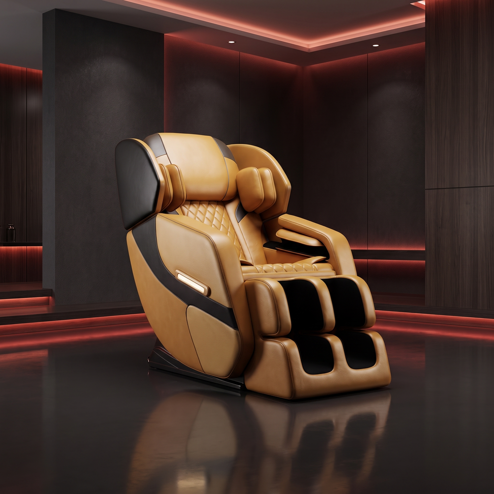 PHYSIOATHLETX Full Body Massage Recliner Chair - hero shot, gold upholstery
