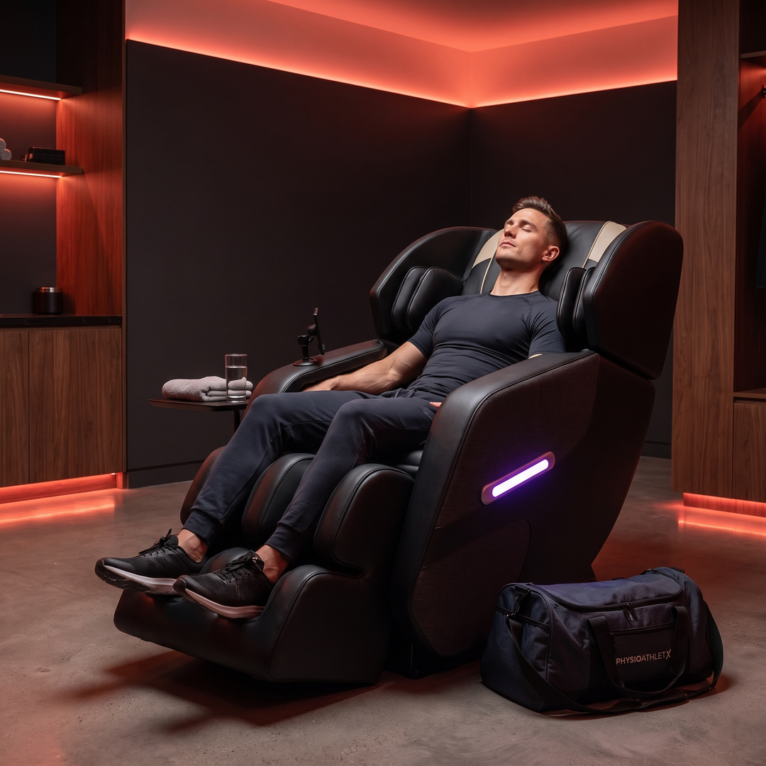 PHYSIOATHLETX Full Body Massage Recliner Chair - lifestyle post-workout recovery, black