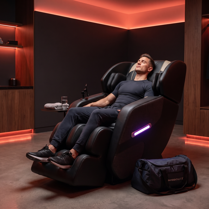 PHYSIOATHLETX Full Body Massage Recliner Chair - lifestyle post-workout recovery, black