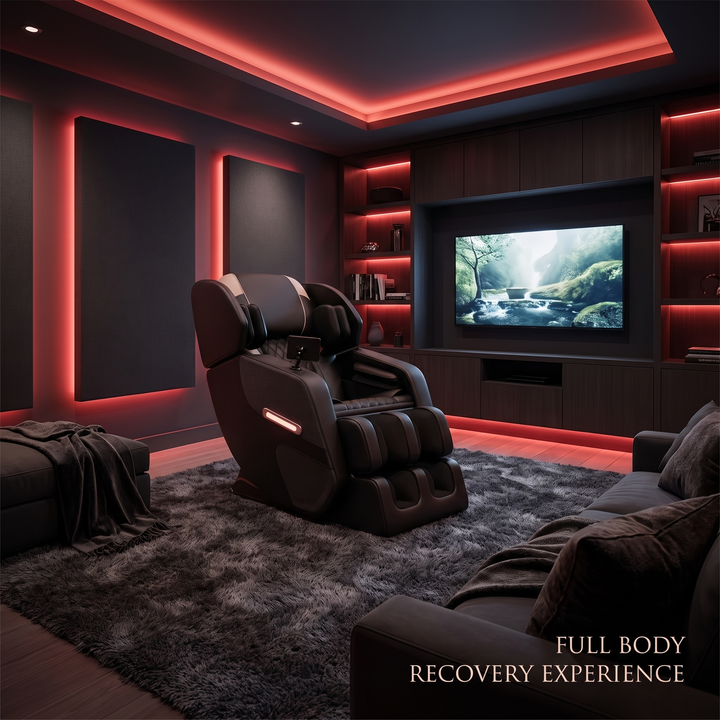 PHYSIOATHLETX Full Body Massage Recliner Chair - recovery lounge wide shot, black