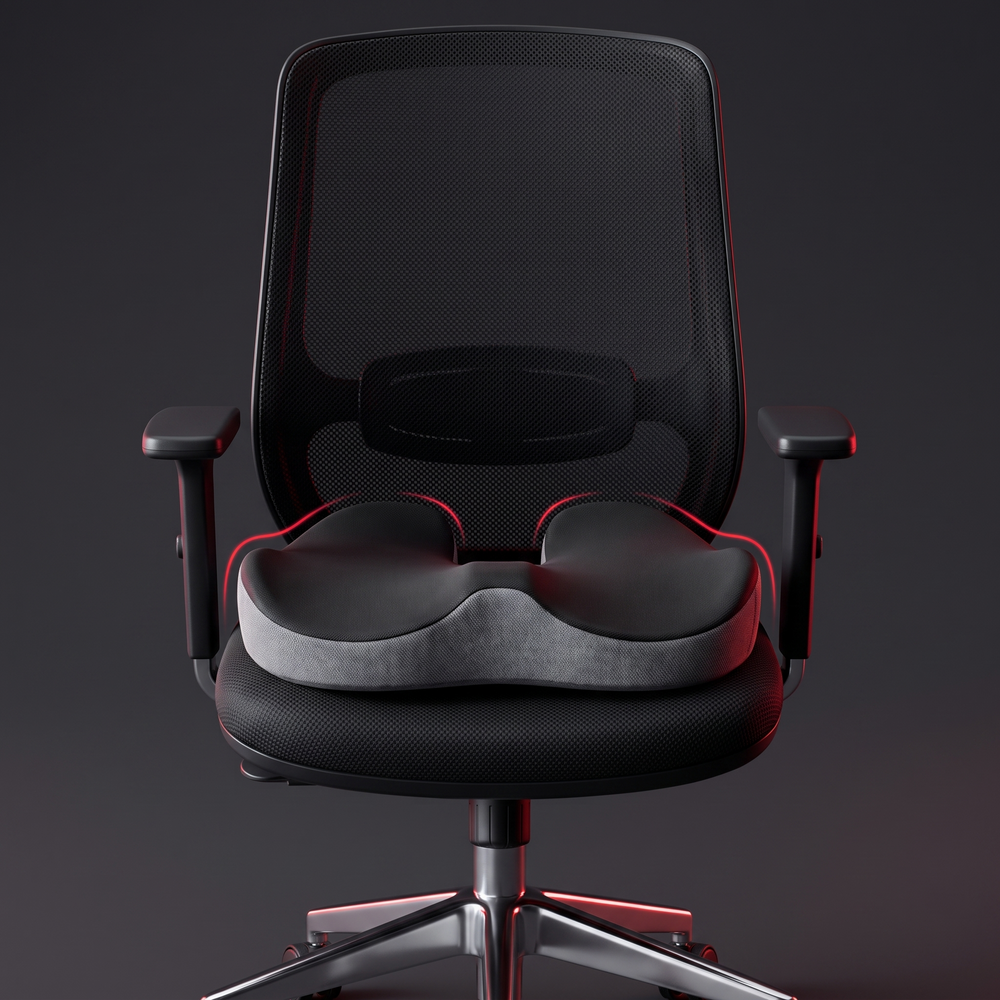 Therapeutic Massage Seat Cushion with Heat and Vibration Coccyx Pressure Relief Office Chair Pad Kegel Pelvic Floor Support Home and Work Use - Black