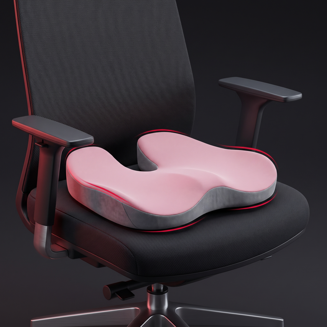 Therapeutic Massage Seat Cushion with Heat and Vibration Coccyx Pressure Relief Office Chair Pad Kegel Pelvic Floor Support Home and Work Use - Pink