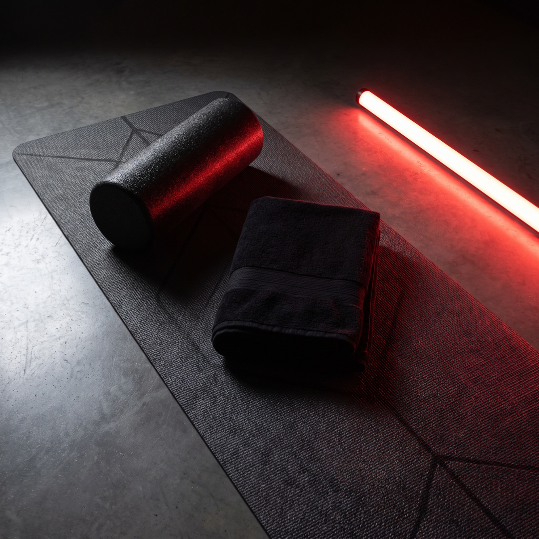 PHYSIOATHLETX Mini Foam Roller - Overhead Flatlay with Mat