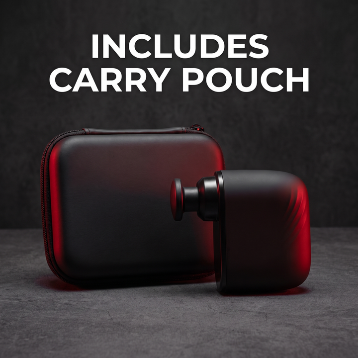 Mini massage gun with included carrying pouch