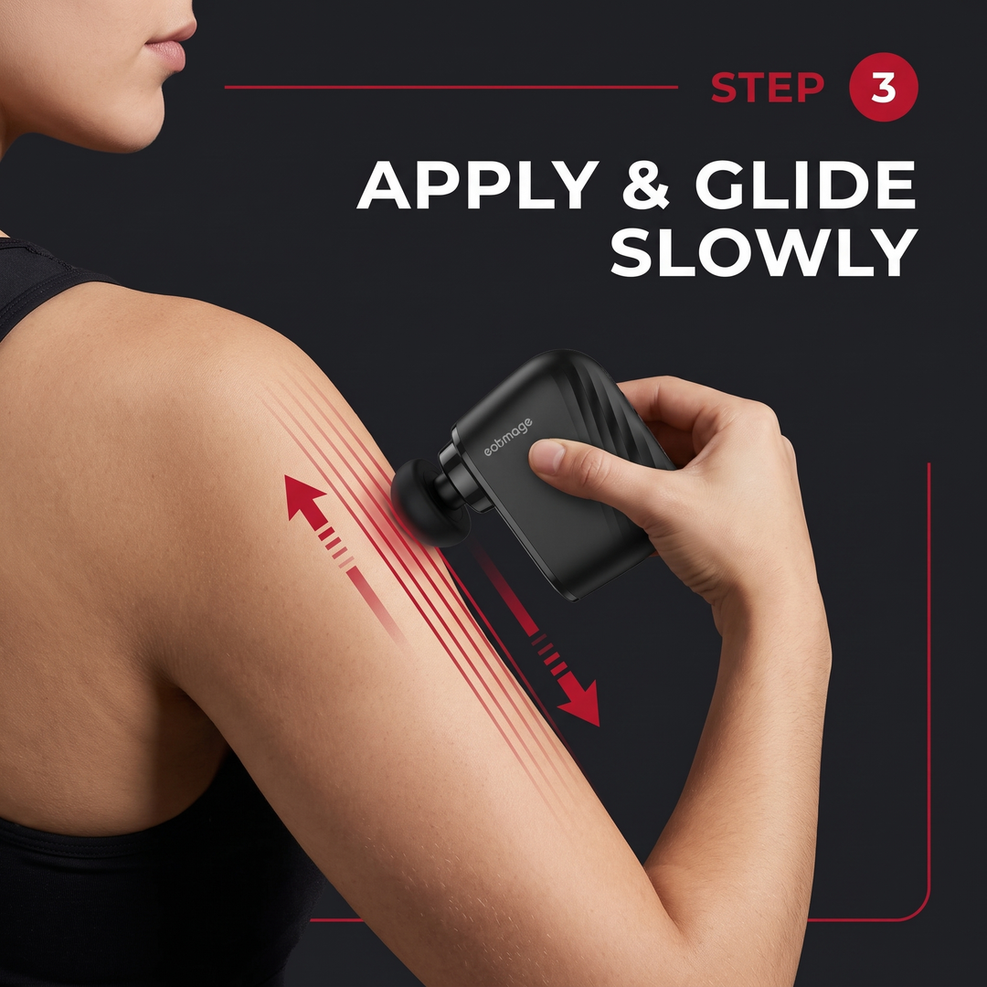 Step 3: apply massage gun and glide slowly on muscle