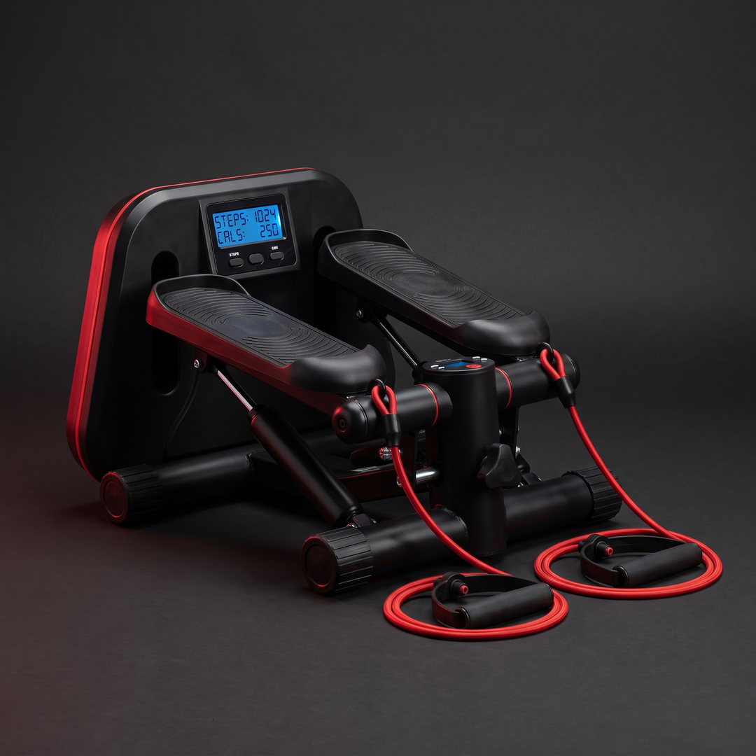 Heavy-Duty Mini Stepper with Resistance Bands LCD Monitor - Black - hero front view