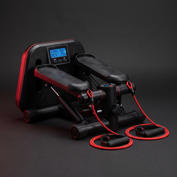 Heavy-Duty Mini Stepper with Resistance Bands LCD Monitor - Black - hero front view
