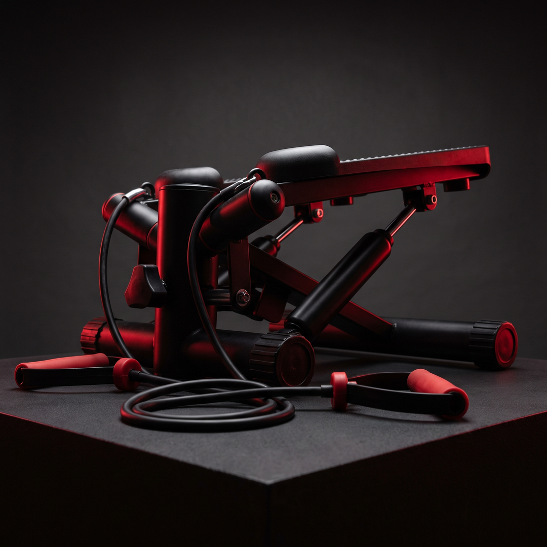 Heavy-Duty Mini Stepper with Resistance Bands LCD Monitor - Black - dramatic low angle view