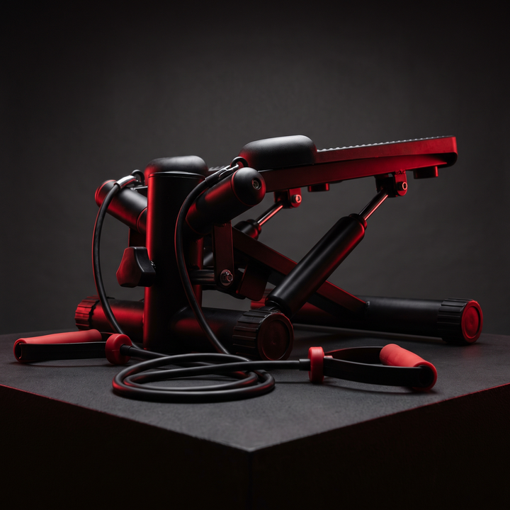 Heavy-Duty Mini Stepper with Resistance Bands LCD Monitor - Black - dramatic low angle view