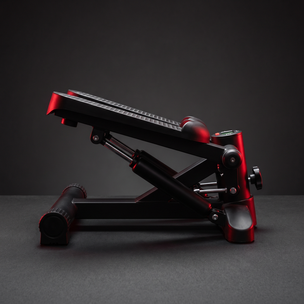 Heavy-Duty Mini Stepper with Resistance Bands LCD Monitor - Black - side profile view