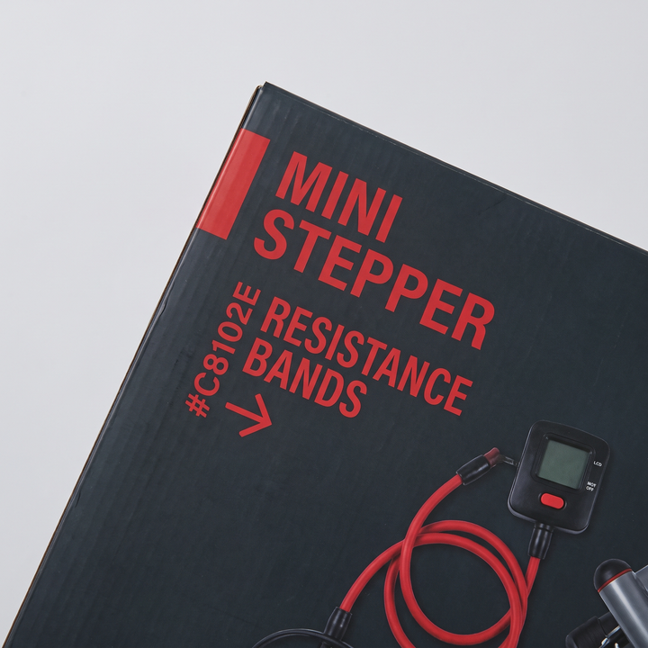 Heavy-Duty Mini Stepper with Resistance Bands LCD Monitor - packaging box detail