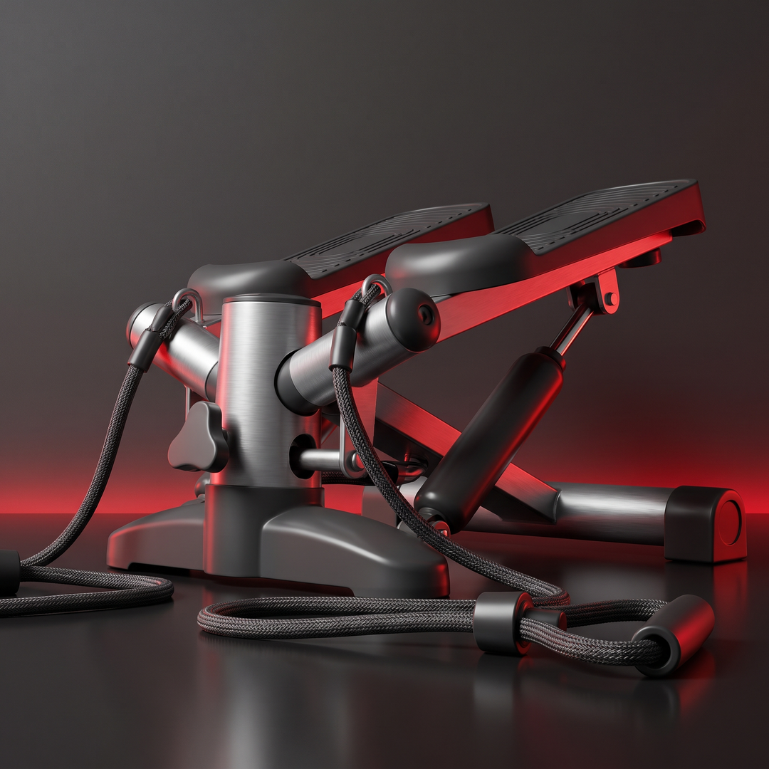 Heavy-Duty Mini Stepper with Resistance Bands LCD Monitor - Silver - dramatic low angle view