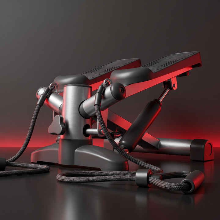 Heavy-Duty Mini Stepper with Resistance Bands LCD Monitor - Silver - dramatic low angle view