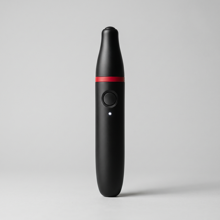PHYSIOATHLETX handheld muscle relaxation pen, A-type, back view showing control button and LED indicator