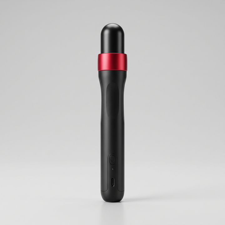 PHYSIOATHLETX handheld muscle relaxation pen, A-type, matte black front view on neutral background
