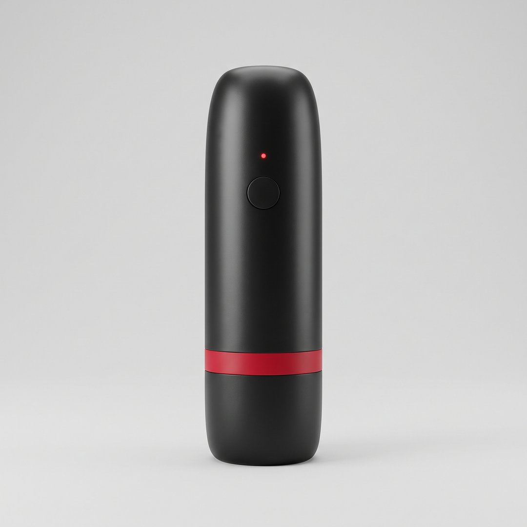 PHYSIOATHLETX handheld muscle relaxation pen, B-type, back view showing control button and LED indicator