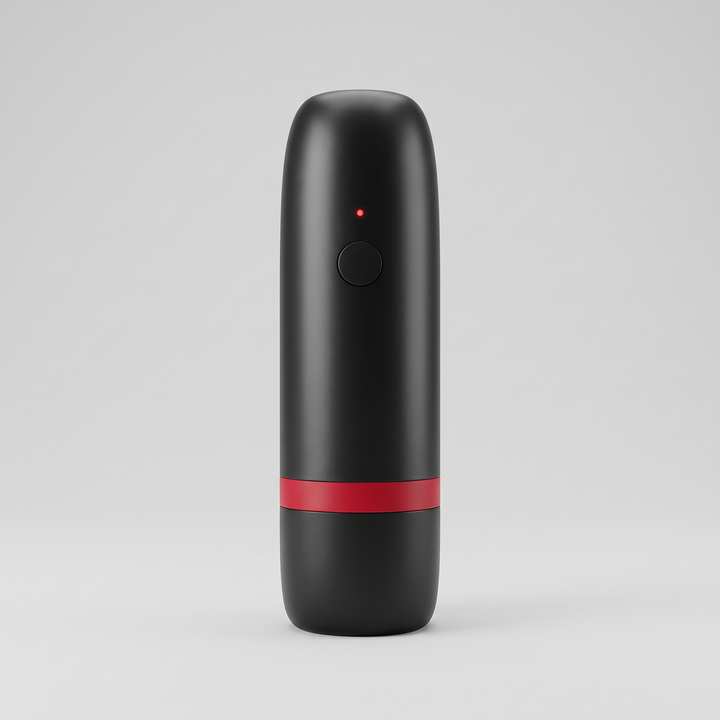 PHYSIOATHLETX handheld muscle relaxation pen, B-type, back view showing control button and LED indicator