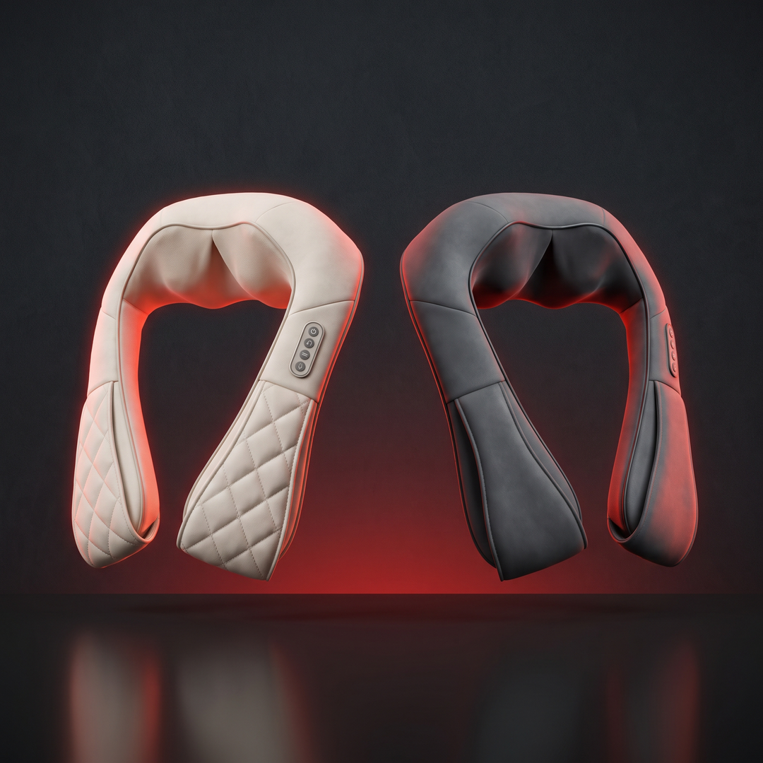 Cream and gray neck and shoulder massager color options side by side