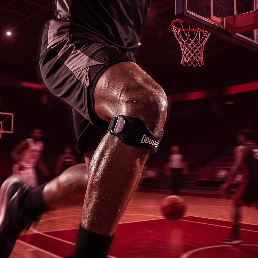 Adjustable Patella Tendon Knee Strap Patellar Support Brace Silicone Pressure Pad Knee Pain Relief Band for Running Basketball Gym Fitness - Basketball Action