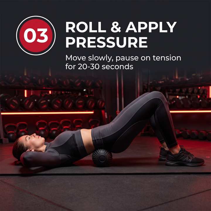 Professional Peanut Massage Ball TPE Raised Point Fascia Ball Back Waist Foot Myofascial Release Ball for Home Gym Recovery Mobility Rehab - Step 3 Roll and Apply Pressure