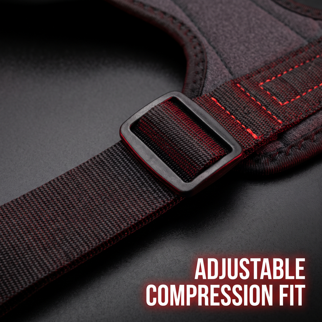 Close-up of the adjustable compression strap system on the PHYSIOATHLETX posture support brace