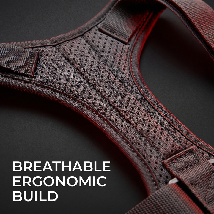Close-up of the breathable ergonomic mesh fabric on the PHYSIOATHLETX posture support brace