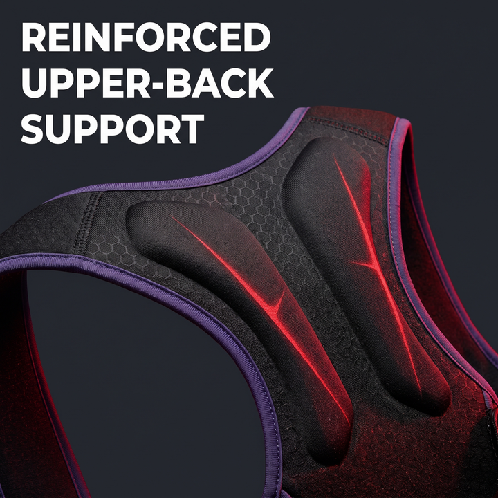 Close-up of the reinforced upper-back support panel on the PHYSIOATHLETX posture support brace