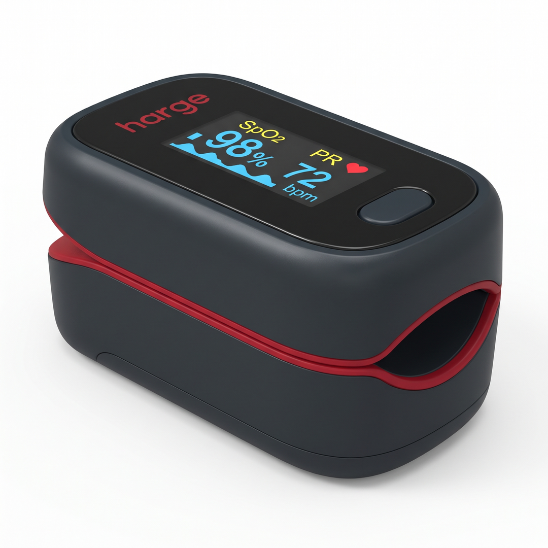 Digital pulse oximeter for home health tracking, front view