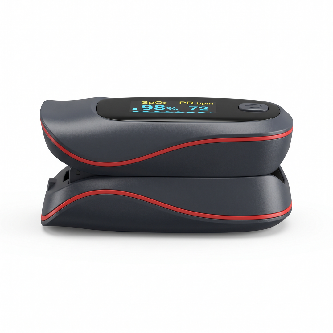 Portable pulse oximeter side profile, compact design for daily health tracking